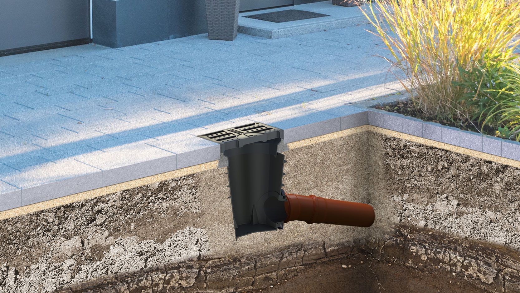 Einbausituation EnviroTop® HE HATIBA | Einbausituation EnviroTop Hofeinlauf im Schnitt
